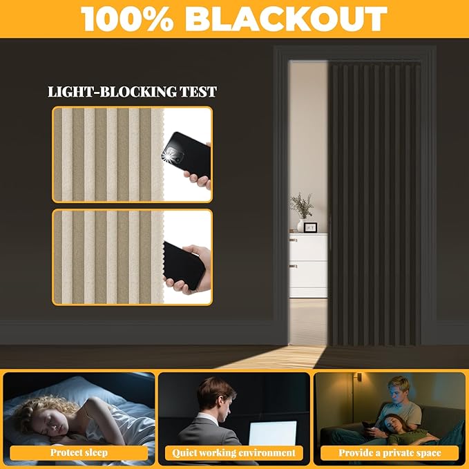 AJAZZ 100% Blackout Magnetic Door Curtain Accordion Doors Interior Folding