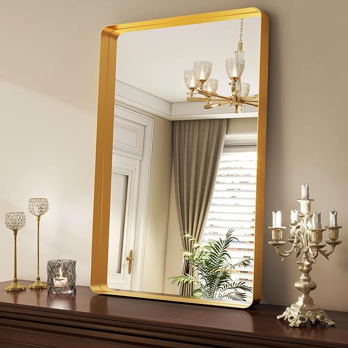 Easly 36 x 24 Inch Gold Bathroom Mirror