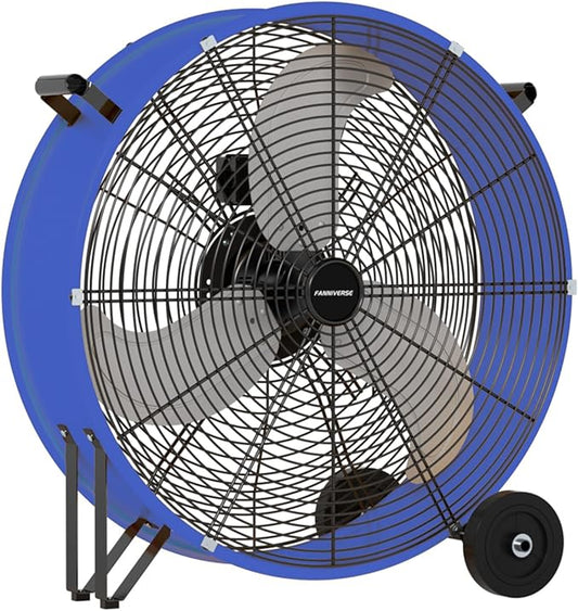30 Inch Industrial Drum Fan 14000 CFM Ultra High Velocity Floor Fan for Large Warehouse, Shop & Gym - 3-Speed Heavy Duty Metal Cooling Fan with 360Â° Tilt, Rolling Wheels & UL Safety Listed