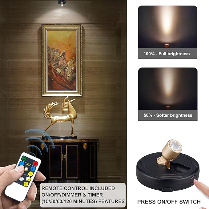 HAMVIDNE Wireless LED Spotlight, Battery Powered Picture Lights, Uplighting