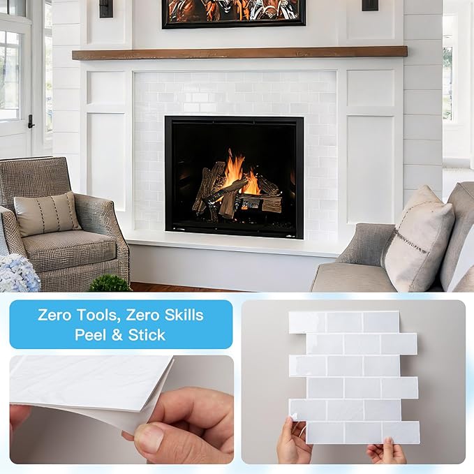 Art3d Peel and Stick Wall Tiles in White Marble– 10-Pack of 12 x12 Thickened