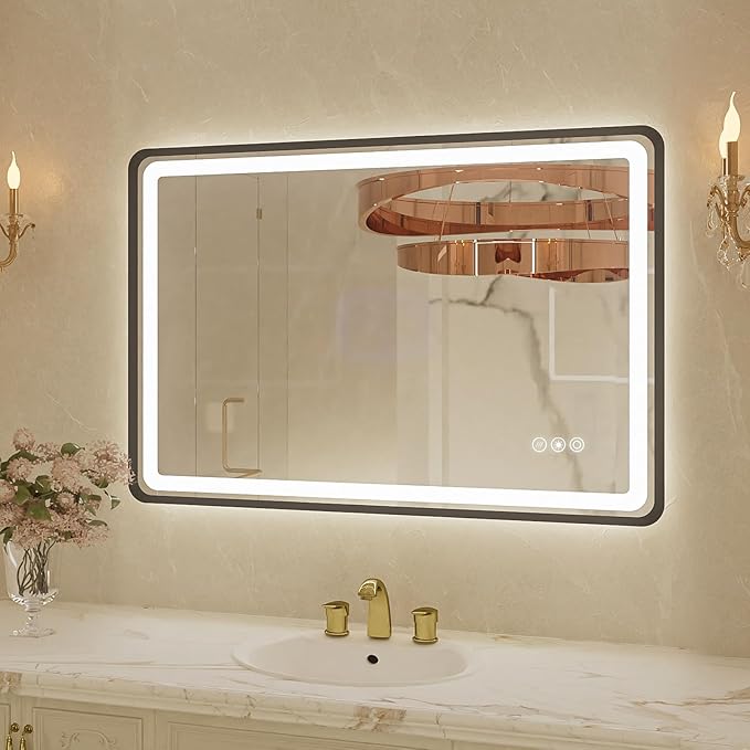 24x36 Inch Black Frame LED Bathroom Mirror
