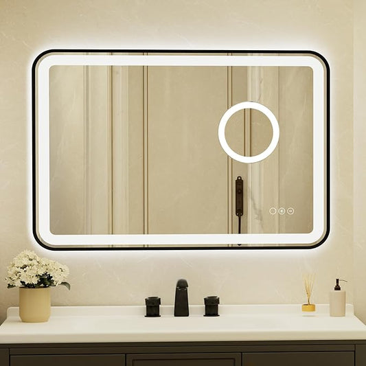 24x36 Inch Black Framed LED Bathroom Mirror