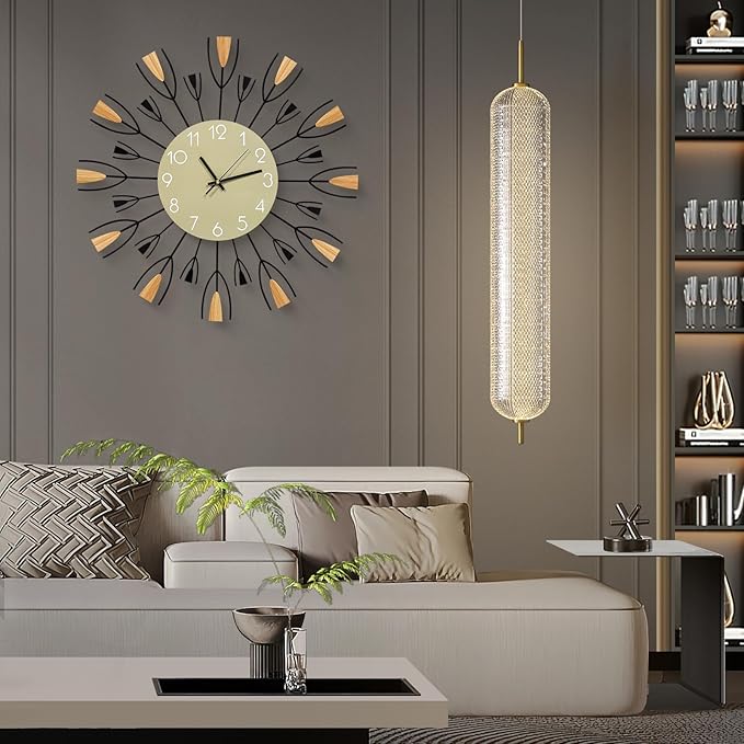 24 Inch Large Modern Wall Clock – Mid Century Sunburst Decorative Silent