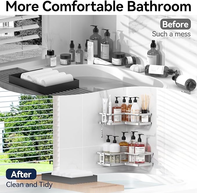 YASONIC Shower Caddy Corner, No Drilling Shower Organizer Corner