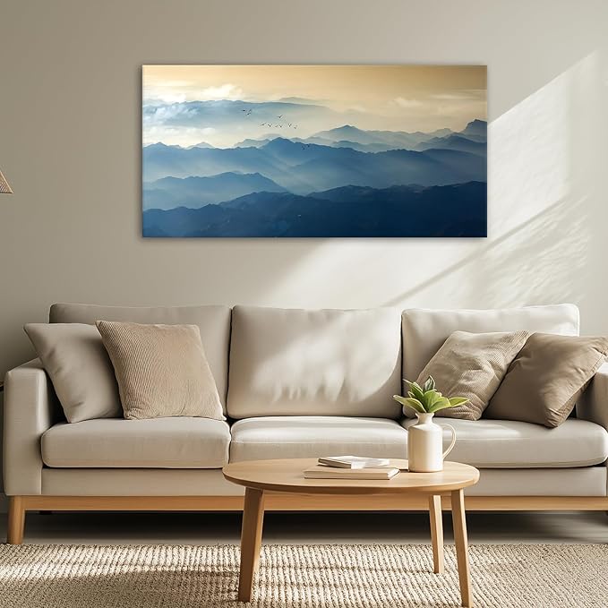 JLXART Wall Art Foggy Mountain Landscape Large Canvas Prints Wall Decor Living Room Bedroom Natural Scenery Office Decor Pictures 24"X48"
