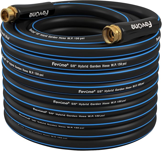 Fevone 75 ft Garden Hose, 2-Year Warranty, Heavy Duty Water Hose, Hybrid Polymer, Kink Resistance, Flexible, Durable, Solid Brass Fittings, 3/4" GHT, 5/8" ID, 600 PSI,