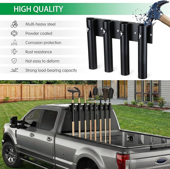 AceOrbit 8 Hole Shovel Holder for Truck Heavy Duty Trailer Tool Rack Shovel Mount 8 Holes in 2 Group Commercial Grade Metal Rack Garden Tool Storage Racks for Trimmer, Rake, Lawn, Landscape Hand Tools