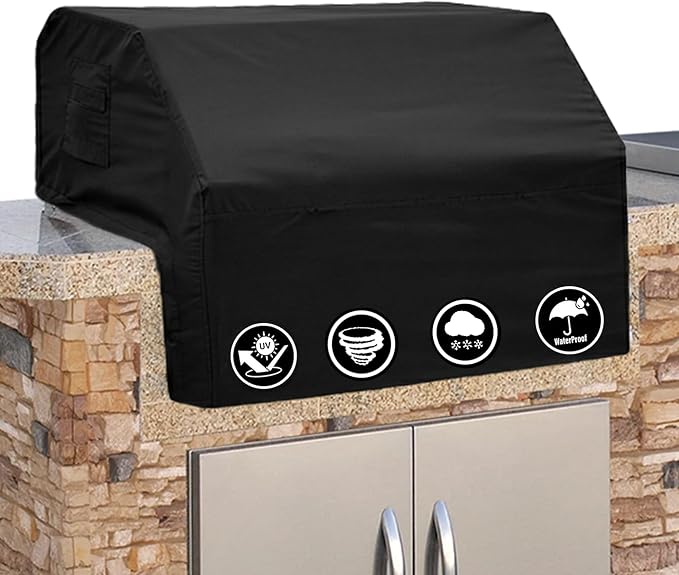 Covers & All Built-in Grill Cover for Outdoor Grill – Heavy Duty 12 oz Waterproof Built-in BBQ Grill Cover, PVC-Coated Polyester with Elastic Hem for Snug Fit (44 x 26 x 24 inches, Black)