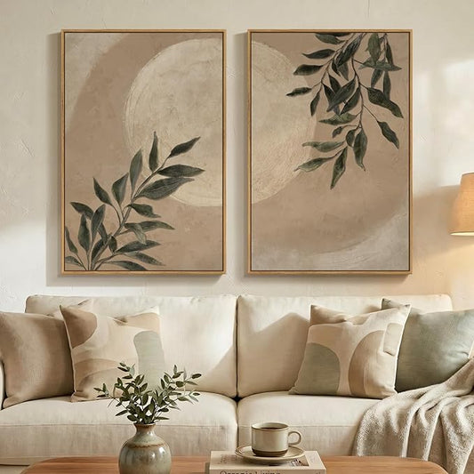 Large Framed Botanical Moon Wall Art