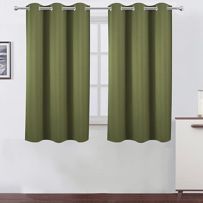 LEMOMO Oilve Green Blackout Curtains 38 x 54 Inch Length/Set of 2 Curtain