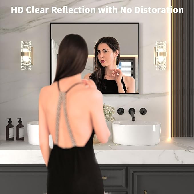 LOAAO 40"X32" Black Rectangle Bathroom Mirror Wall, Matte Black Aluminum Alloy
