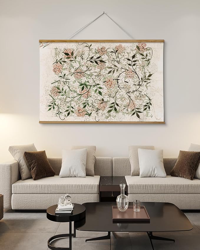 VIYYIEA Extra Large Size Canvas Wall Art, 36x54 Inch Vintage Botanical Hanging Scroll Painting with Wildflower Pattern, Rustic Floral Wall Decor for Living Room, Bedroom, or Entryway