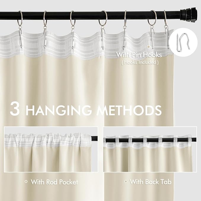 MIULEE Birch Back Tab Blackout Curtains 90 Inches Long 2 Panels Set