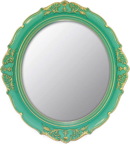 YCHMIR Vintage Decorative Wall Mirror 14.8 x 13.1 Inch Oval Mirror （Green）