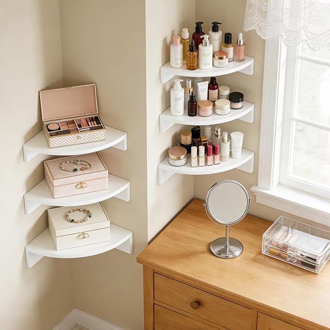 Alsonerbay White Corner Shelf Wall Mount, Rustic Wood Shelves