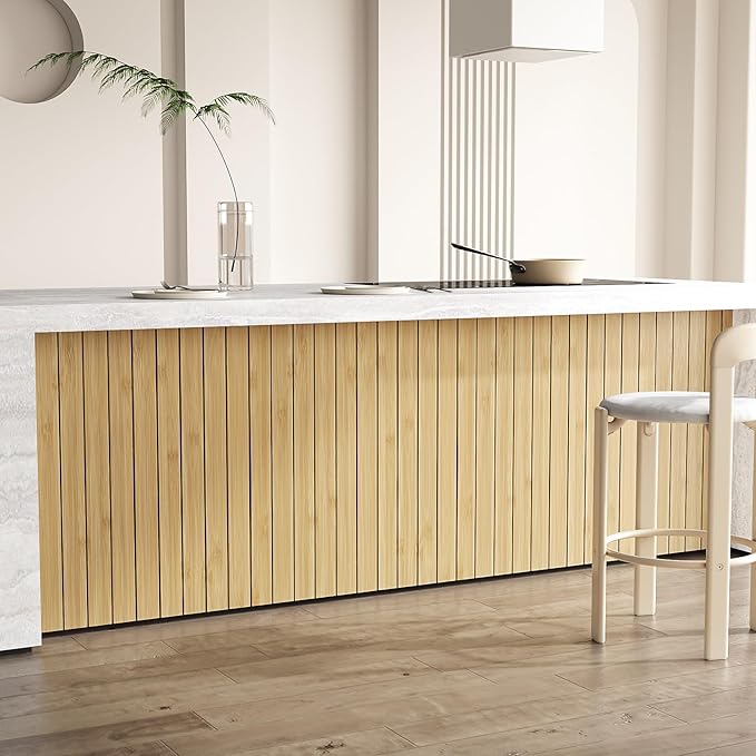 VEELIKE Natural Bamboo Slat Wall Panels Peel and Stick 3D Textured Wood Grain