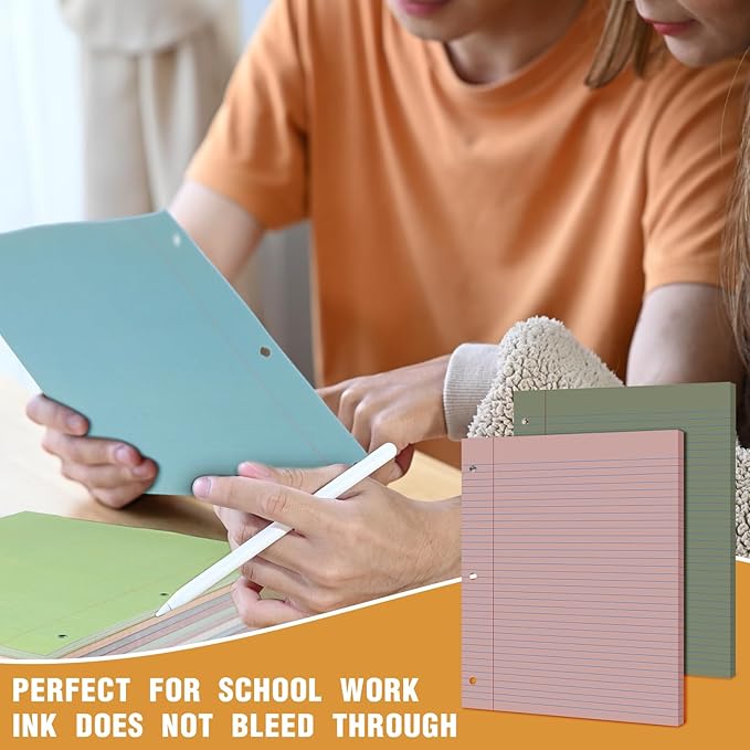 PerKoop 600 Sheets Colored Loose Leaf Paper 8.5" x 11" college ruled Lined 3 Hole Punched notebook Filler Paper for 3 Ring Binders Office School Supplies (Gemstone Color)