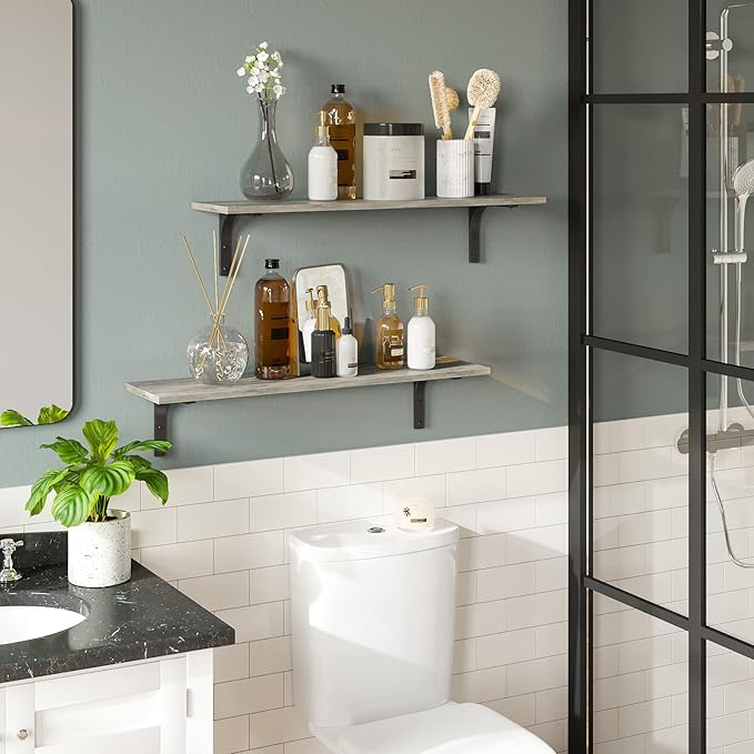 DINZI LVJ Long Wall Shelves, 31.5 Inch Wall Mounted Shelves Set of 2,