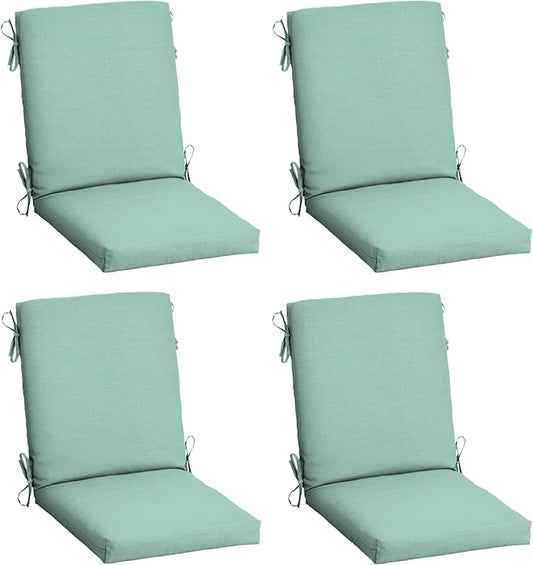 Arden 4-Pack Outdoor Patio Dining Chair Cushion, 20x44, Rain-Proof Seat Pad, Fade-Resistant Outdoor Cushion Aqua Leala