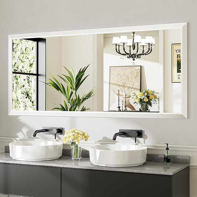 72x32 Inch White Bathroom Mirror