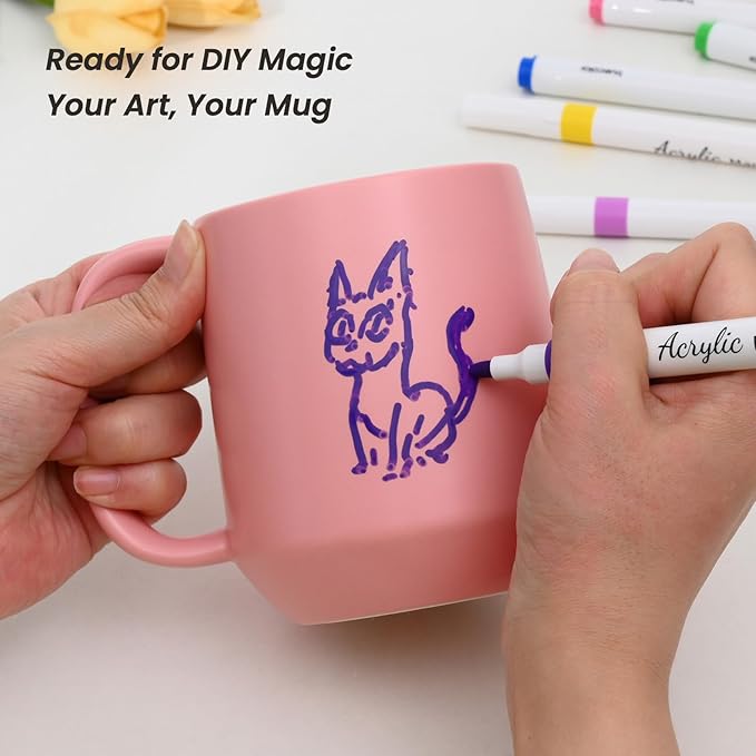 Miicol Ceramic Coffee Mug, 16 oz Large Coffee Cup, Tea Mug with Handle, Flat Bottom Mug for Men, Women, Office, Microwave and Dishwasher Safe, Multi-Color, Pink