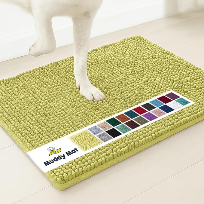 Muddy MatÂ® | Super Water Absorbent Door Mat Indoor, Microfiber Quick Dry Chenille Entryway Rug, Slip Resistant Front Door Mat, Indoor Mats for Entryway, Machine Washable Pet Rug, Yellow 18"x28"