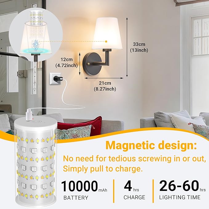 Vimhou Peel and Stick Wall Sconces, Stick On Wall Sconce Set of 2, Battery