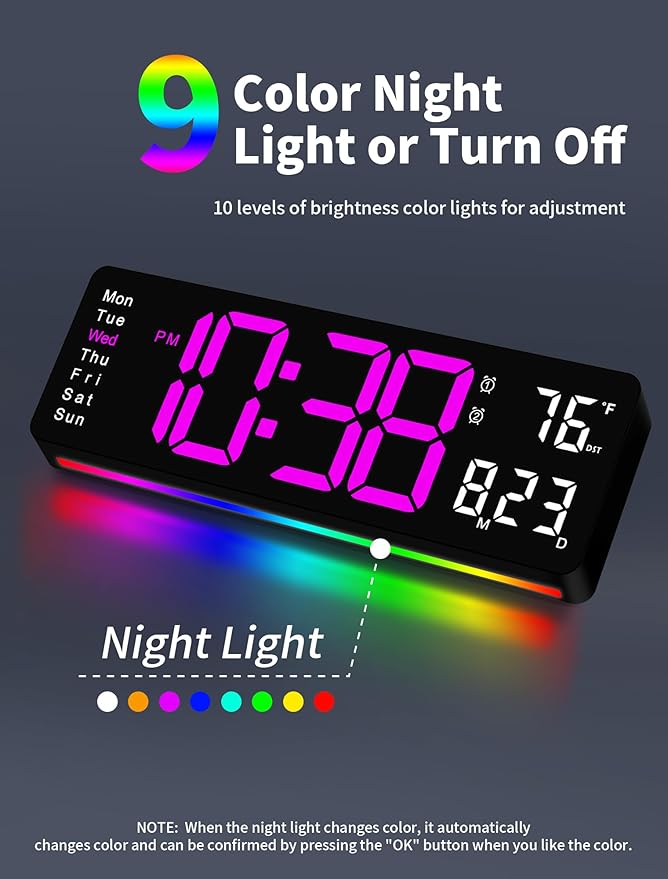 MASHI Digital Wall Clock, Auto-Dimming Wall Clock