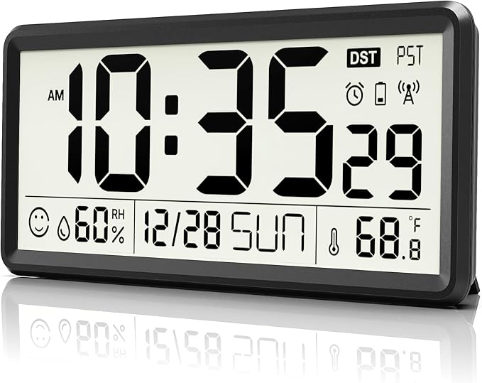 EASYERA 15'' Large Digital Wall Clock Battery Operated, Atomic Clock