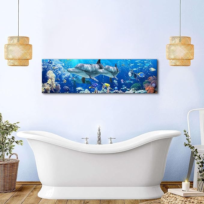 Ocean Dolphin Wall Art for Bathroom Nautical Theme Picture Photo Coastal Room