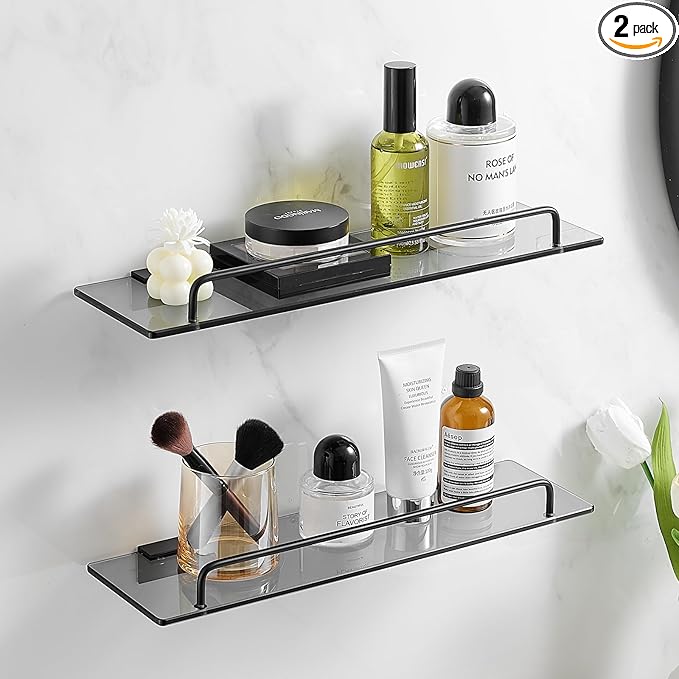 Voldra Glass Shelf for Bathroom, 2 Pack Adhesive Shower Shelves for Inside