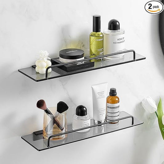 Voldra Glass Shelf for Bathroom, 2 Pack Adhesive Shower Shelves for Inside