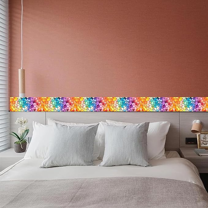 HOMETITUTE Wallpaper Border Peel and Stick Wall Border Rainbow Mosaic Glass