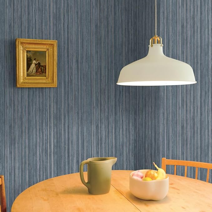 Tempaper Blue Textured Faux Grasscloth Removable Peel and Stick Wallpaper