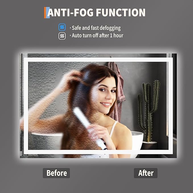 LED Bathroom Mirror 45 x 30 inch, Lighted Bathroom Vanity Mirror