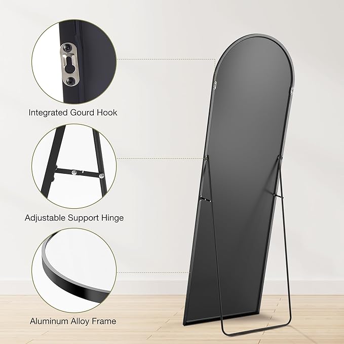 Sweetcrispy 64"x21" Arched Full Length Mirror, Leaning or Standing Full Body