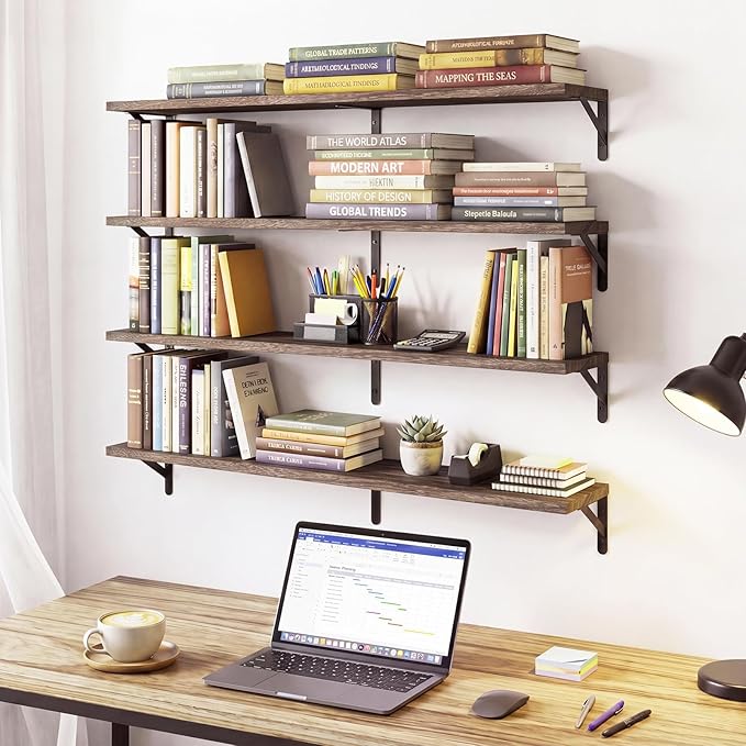 YGEOMER Floating Shelves for Wall, 35in Brown Wall Shelves for Living Room