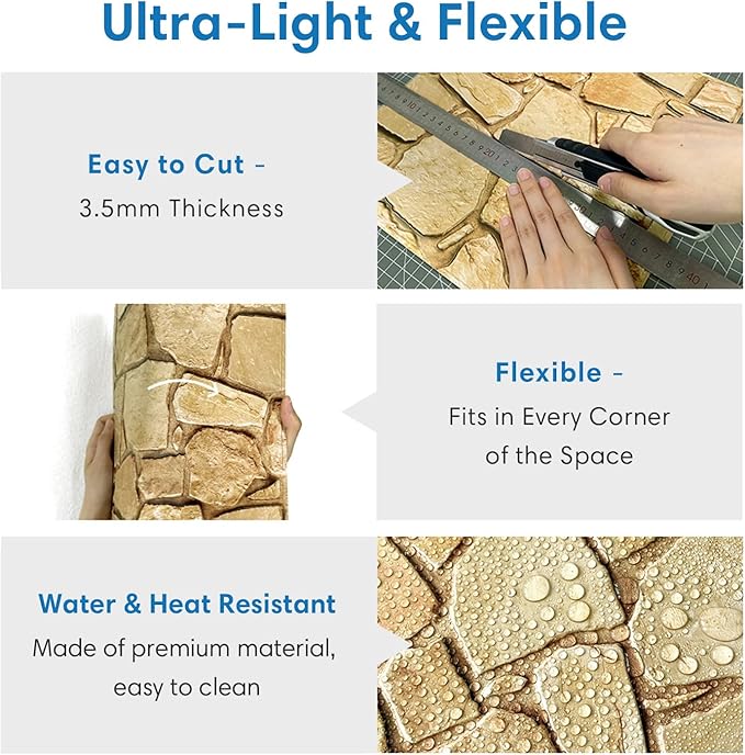 COMSTICKC 3D Faux Stone Wall Panel Peel and Stick Wall Stickers, Not Real Stone
