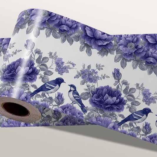 Blue Purple Floral Bird Wallpaper Border 196x4 Inch Peel and Stick Wall Border