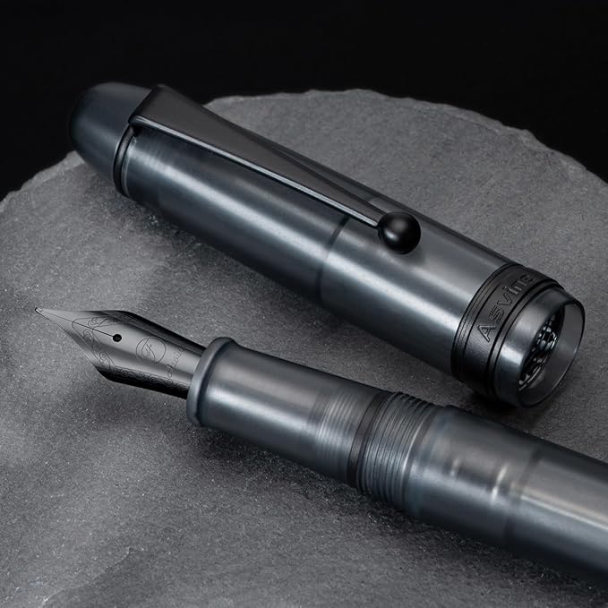 Asvine V126 Vacuum Filling Fountain Pen, Matte Black Acrylic Extra Fine Nib, Large-Capacity Pen with Gift Case