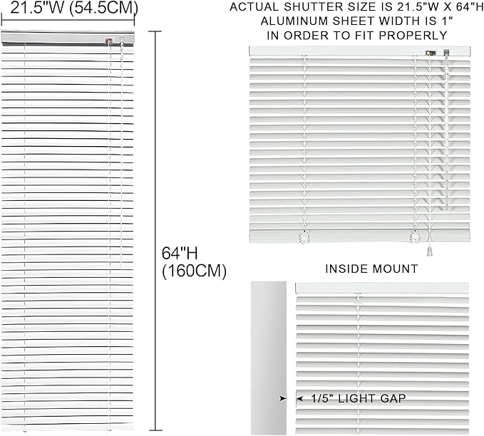 YIIBAII Mini Blinds Suitable for 22" W x 64" H Windows 1" Aluminum Horizontal