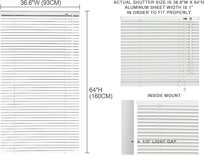 YIIBAII Mini Blinds Suitable for 37" W x 64" H Windows 1" Aluminum Horizontal