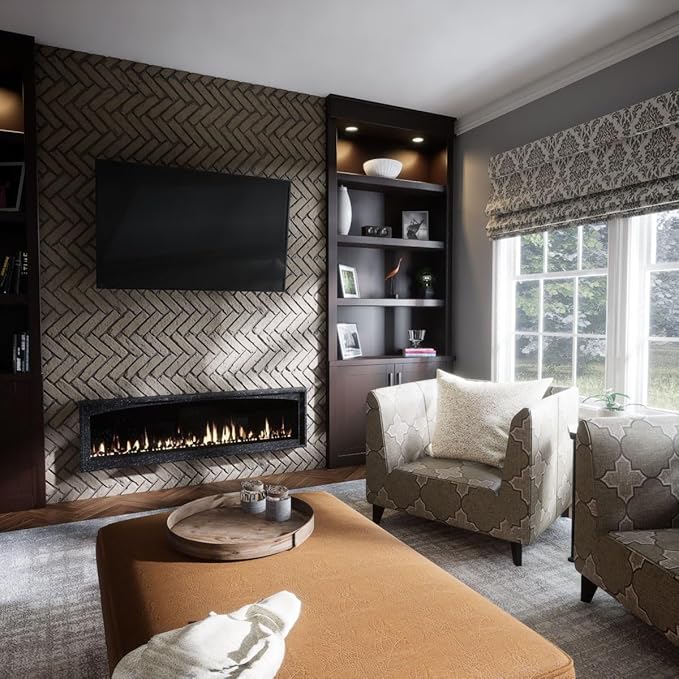EverStone Herringbone Faux Brick Panel, 46 1/2"W x 25 1/4"H x 1"D, Adobe Color