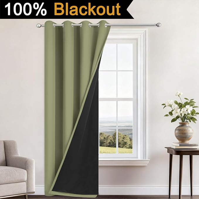 Yakamok 100% Blackout Curtains 84 Inches Long, 2 Thick Layers Heat and Full