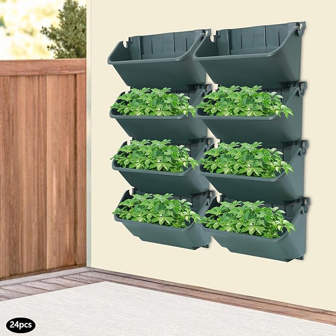 24 Pots Wall Mounted Planter, Plastic Wall Vertical Planter,