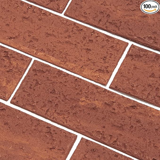 100 Red Faux Brick Wall Tiles, Inorganic Minerals, 3D Thin Brick Veneers