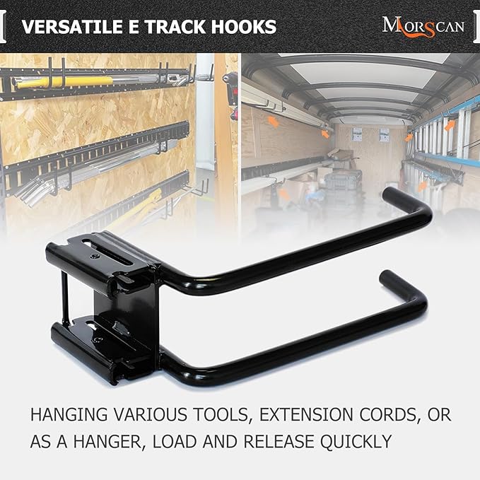 10-Pack E-Track Double Fitting J-Hooks, 2" Wide & 6" Deep Stable E Track Double J Hooks with Dual Fittings, Heavy Duty Shovel Hanger for Trailers, Trucks, Garden Tools Organizers Storage