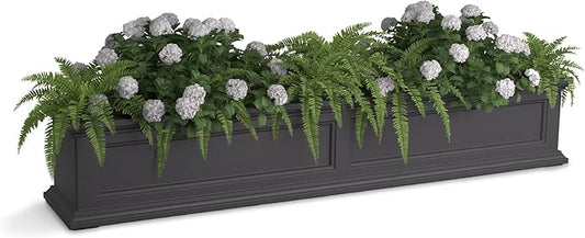 Mayne Fairfield 5ft Window Box, Self Watering Flower Box with Double Wall Design, All Season Fade Resistant Outdoor Window Planter with Steel Mounting Bracket, Graphite Grey