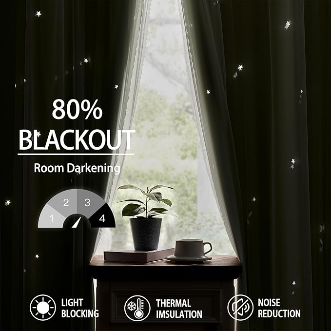 XiDi Green Curtains for Bedroom, Girls Room Blackout Curtains, Kids Room